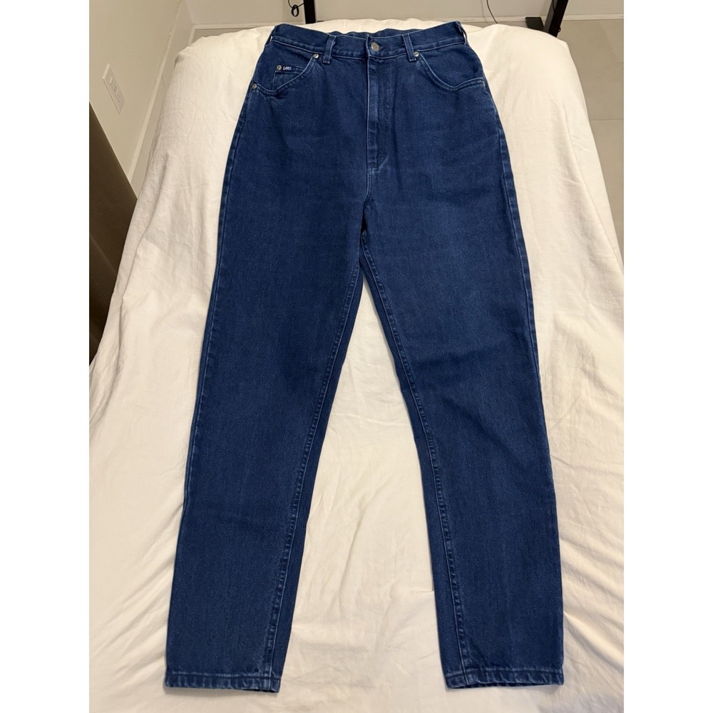 Women's Vintage Made In Usa Mr. Lee 12 Long Mom Jeans Dark Wash Zipper